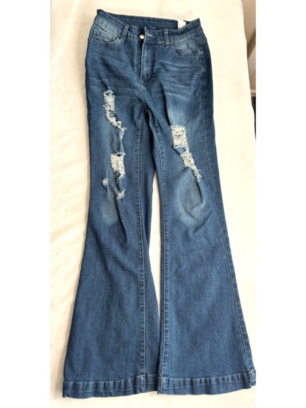 Unbranded Medium-Wash Distressed Flare Jeans, Size Medium